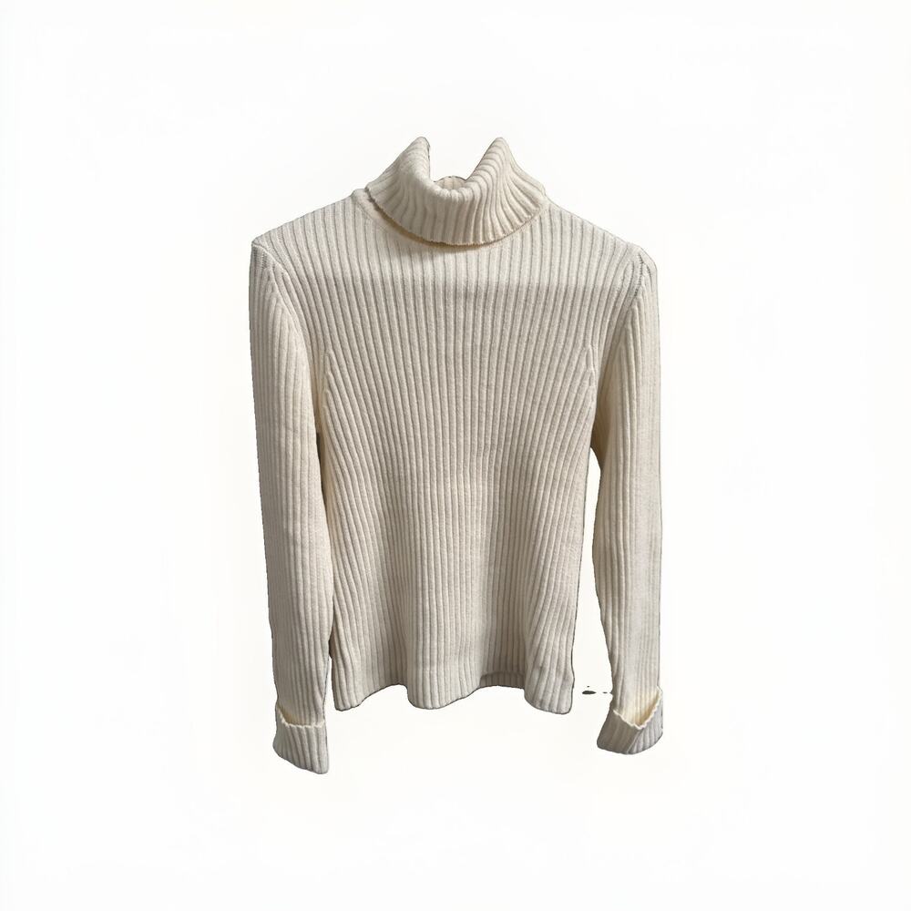 Vintage Eddie Bauer Sweater Womens M Cream‎ Wool Cable Knit Turtleneck Gorpcore